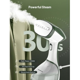 KEENSTAR Steamer for Clothes, Portable Handheld Garment Steamer, 1500W 2 in 1 Fabric Wrinkles Remover, 30-Second Fast Heat-up, 250ml Detachable Water Tank, Steam Iron for Home and Dorm (120V Only)