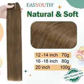 Easyouth Wire Hair Extensions Real Hair Brown Fish Line Hair Extensions Medium Brown Hair Wire Extensions Invisible Fishing Line Extensions 12 Inch 70g