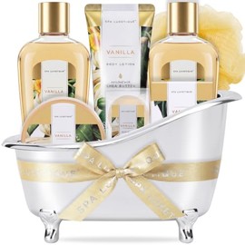 Regalos para mujeres, cestas de regalo Spa Luxetique Spa para mujeres, 8 piezas de juegos de regalo de baño de vainilla, cestas de regalo de vainilla, regalos de Navidad