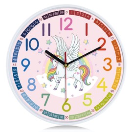 Lafocuse Modern Silent 12 Inch Colorful Unicorn Wall Clock for Kids Bedrooms, Classroom, Playroom Decor