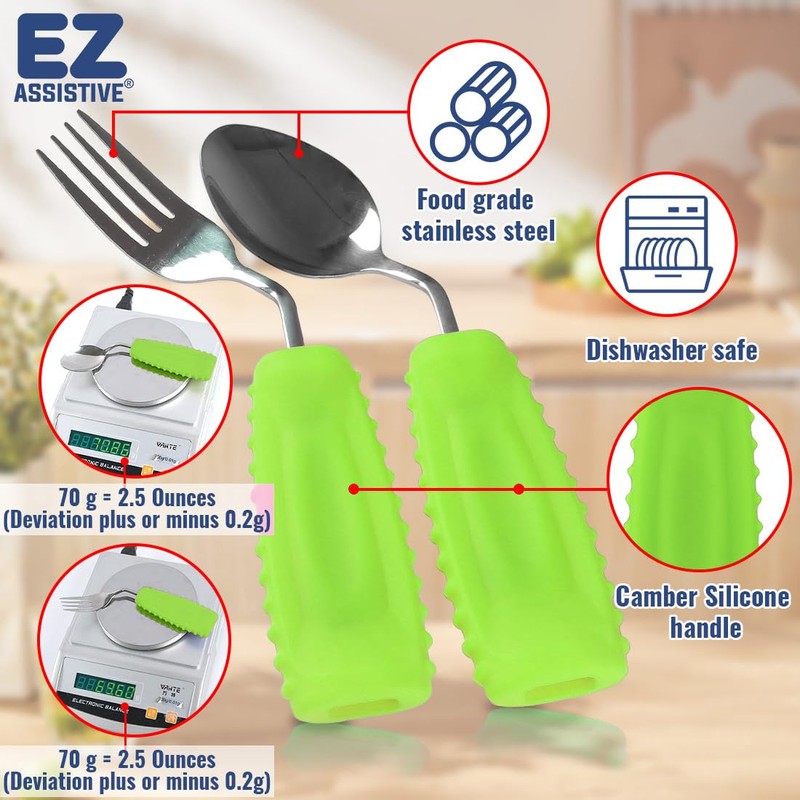 EZ Assistive Adaptive Weighted Utensils Set – Spoon and Fork