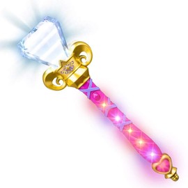ArtCreativity Multi-Color Spinning Diamond Wand with LED Handle, 14 Light Up Princess Wand for Kids, Batteries Included, Fun Pretend Play Prop, Best Birthday Gift for Boys and Girls