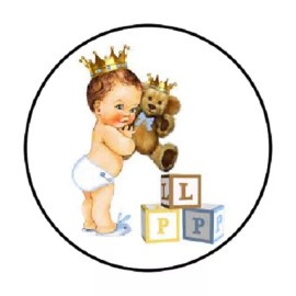 Homemade 48 BABY PRINCE ENVELOPE SEALS LABELS STICKERS 1.2" ROUND