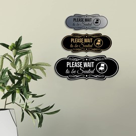 Designer Please Wait To Be Seated Sign (Black Gold) - Large