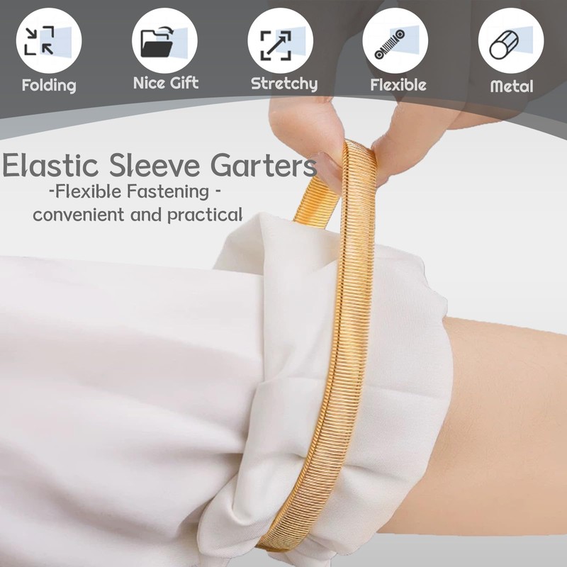 6-Pack Sleeve Holders for Women Men, Stretchy Metal Sleeve Garters,