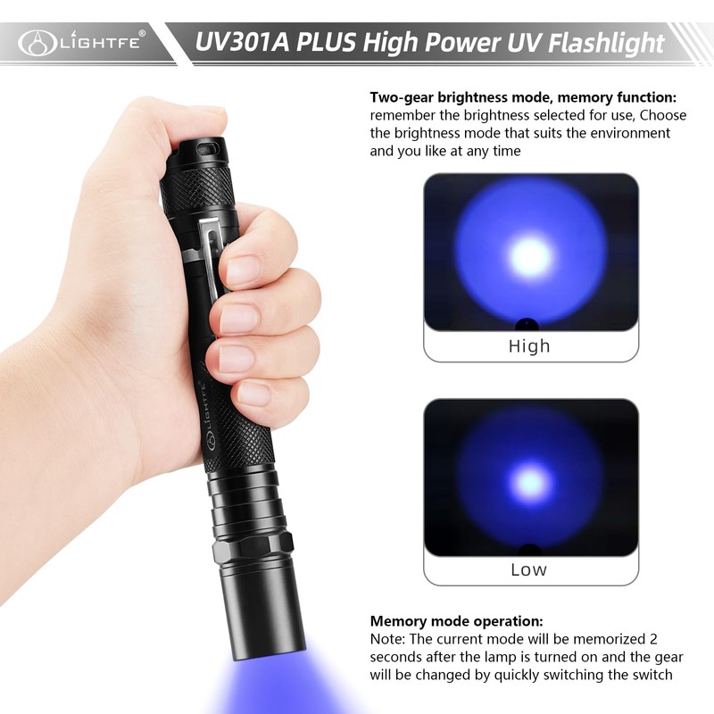 LIGHTFE Blacklight 395nm UV Flashlight UV301A-Plus with SSC UV LED,