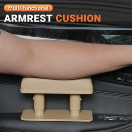 AICARS Armrest Cup Holder: Arm Rest Elbow Support General Leather Booster Pad for Car Door(Off-White)