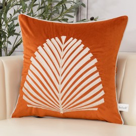 Aeckself Burnt Orange Farmhouse Throw Pillow Cover 20 x 20 Inch, Tree Leaves Embroidery Velvet Square Cushion Case Luxury Decorative Pillowcase for Couch Living Room Bedroom