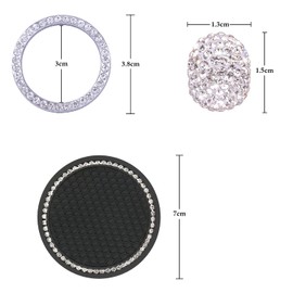 POTUANOT 10 Bling Car Coaster Drink Holder, Engine Ignition Button Ring, Crystal Universal Chrome Car Interior Decoration, for Car Accessories, Interior Women