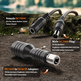 20Ft 16AWG Extension Cable for Jackery Solar Panel Charging Cord for Most Below 200W Solar Panel for Jackery Explorer 1000/1500/2000/500/300/240 Portable Power Station DC8mm DC7909 to DC8020 Adapter