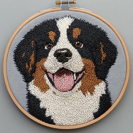 DIY Punch Needle Kits for Beginners Puppy Bernese Mountain Dog with Hoop Punch Needle Starter Craft Embroidery Set Easy for Adults and Children Festival Gift and Decoration 20x20cm-2