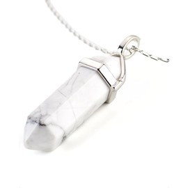 LAVISA Obelisk Gemstone Necklace, Pendant, Real Crystal Chain, Rose Quartz Amethyst, Natural Stone, 55 + 5 cm, Stainless Steel