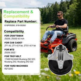 618-09260 Mower Deck Spindle Assembly Compatible with C ub C adet ZT1-42, C Raftsman Z5200, T Roy-Bilt M ustang Z42 with 42-Inch Deck, Replaces 618P0926 (2 Pcs)