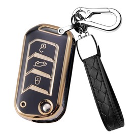 HIBEYO for Mahindra Key Fob Cover Smart Flip 3 Button Key Case for Mahindra MARAZZO Scorpio S3 S7 S9 S11 TUV300 Plus Accessories with Keychain Key Shell Replacement-Black