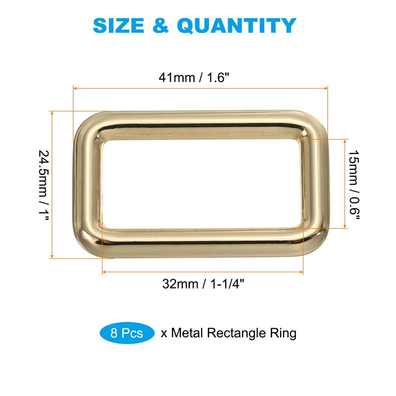 PATIKIL Flat Metal Rectangle Rings 1-1/2" / 38mm, 8 Pcs
