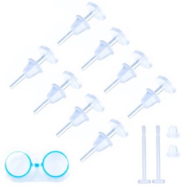 JYF.QUANYI Metal Allergy Free Medical Resin Earrings, Transparent, 10 Earrings + 20 Caps, Medical Resin, Transparent, Hypoallergenic for Metal (C1 - 10 / 20 G (0.8 mm))