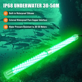 HUSUKU FS0-2 LED Underwater Fishing Light, 12V & 110V 16inch 200W 20,000LM 16.4FT Cord Green Night Fishing Finder, Glowing Fish Attractor, IP68 Submersible Boat Lamp for Snook Crappie Squid Shrimp