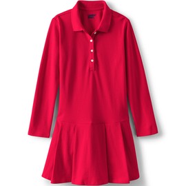 Lands' End Uniform Long Sleeve Pleated Mesh Polo Dress Red Kids 8