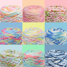 SIMEIQI 9 PCS T-Shirt Yarn Elastic Fabric Crochet T Shirt Yarn for DIY Knitting, Tshirt Thick Knitting for Hand DIY Bag Basket Cushion Crocheting Projects,Home Decor Colorful