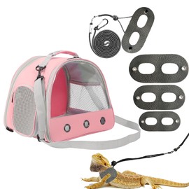 Reptile Carrier Bag with Leather Harness and Leash Set,Small Animal Travel Cage with Transparent Window,Lizard Carrier for Hamster Rabbit Gerbil Hedgehog Sugar Glider