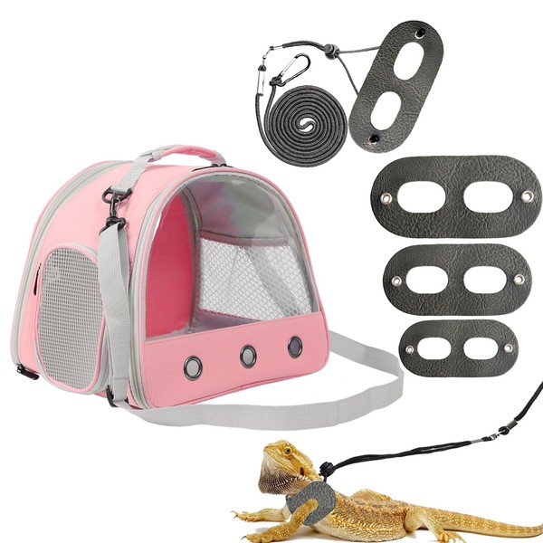 Reptile Carrier Bag with Leather Harness and Leash Set,Small Animal