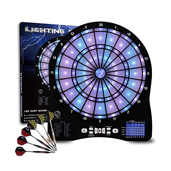 Electronic Dart Board,13 inch Illuminated Segments Light Based Games Electric Dartboard Tested Tough Segment for Enhanced Durability Professional with Scoring