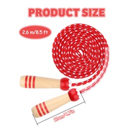 Lorvain Jump Rope for Kids, 8.5FT Adjustable Cotton Skipping Rope with Wooden Handle for Girls and Boys Fitness Workout Exercise Outdoor Activity, Red Jump Rope