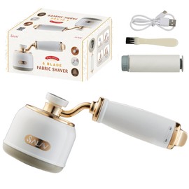 SALAV® Retro Edition Rechargeable Fabric Shaver and Lint Roller with 6-Blade System Removes Fuzz and Piling on Fabrics, with Charging Cable and Mini Brush (Pearl)