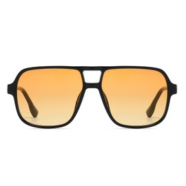 Freckles Mark Retro Aviator Sunglasses for Mens Womens Double Bridge Vintage 70s Square Glasses F9757 (Black/Orange)