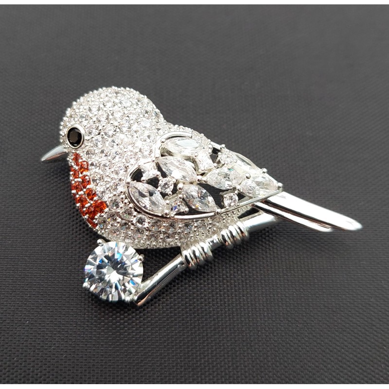 Equilibrium Robins Appear Silver Plated Sparkle Brooch