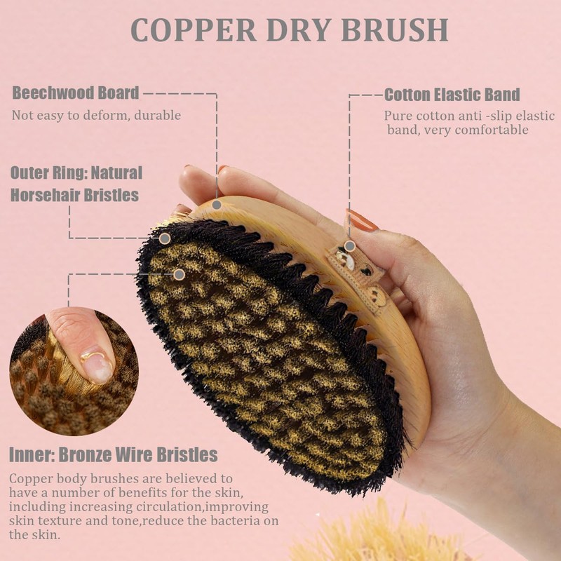 VERYOND Copper Dry Brushing Body Brush with Ion Charged Bristles
