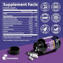 Glicinato de magnesio 600 mg Vitamina D3 K2 Suplemento con zinc, L-teanina y melatonina - Apoyo seo, energa y control del estado de nimo, salud del...