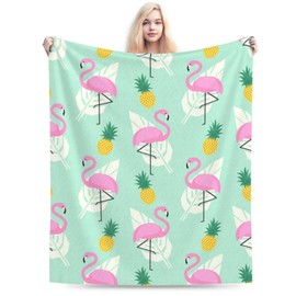 Pink Flamingo Pineapples Palm Blanket Soft Lightweight Throw Blankets Cozy Flannel Bed Throws for Sofa Couch Travel Home Room Bedroom Decor Gifts for Boys Girls Kids Adults 60"x50"
