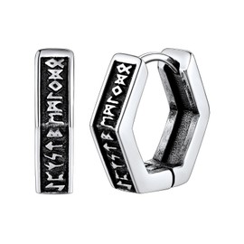 Viking Rune Earrings for Male Stainless Steel Retro Norse Hoop Ear Charms for Women Norse Mythology Amulet Jewelry