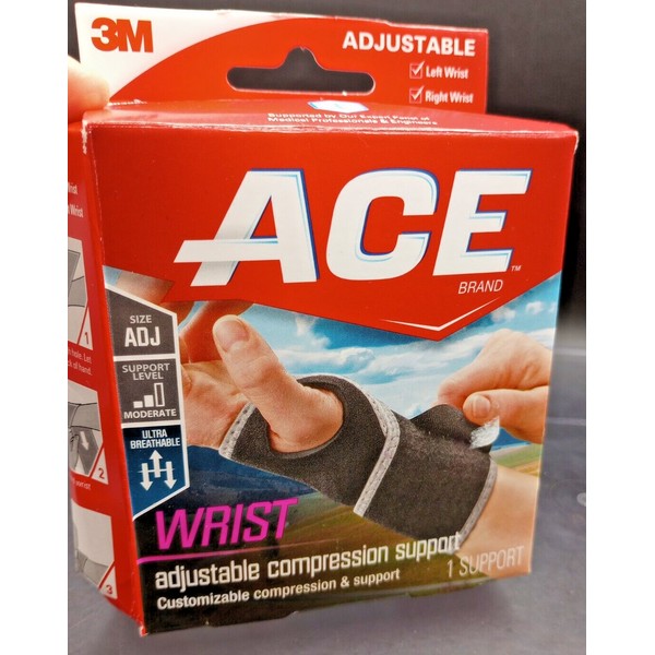 ACE Adjustable Compression Wrist Support - Black One Size Fits