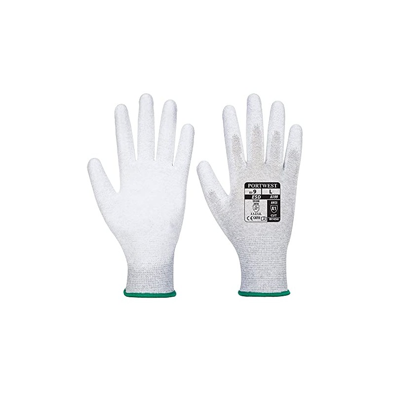 Portwest unisex Antistatic PU Palm Gloves, Grey, Small