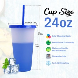 EXITOGLOBAL 19pcs 24oz Color Changing Cups with Lids and Straws, Color Changing Tumbler, Reusable Cups with Lids in Multicolors Perfect for Cold Drinks, Cold Coffee, Smoothie etc