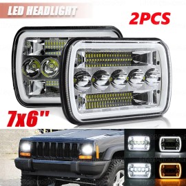 Unbranded 2PCS 5x7 7x6'' Led Headlights For Jeep Cherokee XJ 1984-2001 Wrangler YJ 1986-95