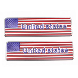 2pcs Metal USA Flag Trunk Side Rear Tailgate Decals Badge Emblem FITS All Vehicles (Silver Red)