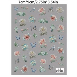 Unbranded 5D Embossed Floral, Butterflies & Birds Nail Art Stickers/ Self-Adhesive Decals