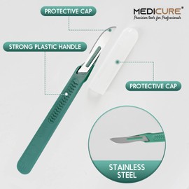 Medicure Disposable Scalpels| #10 Sharp Stainless Steel Blades | Pack of 10 | Sterile Individual Pouches | for Dermaplaining, Podiatry, Crafts & More (#10 Green Handle)