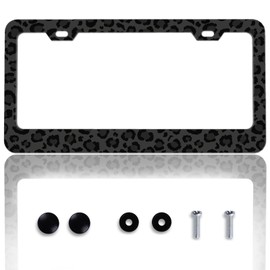 Black Leopard Print License Plate Frame Cheetah Animal Print License Plate Holder for Car Accessories for Car Decor Fits Standard Us Vehicles Size 12 x 6 Inches with Screws
