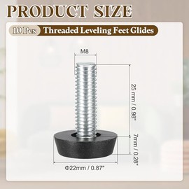 PATIKIL - 10 niveladores de muebles ajustables de rosca M8 x 25 mm, niveladores de patas de muebles atornillados de acero en patas de nivelación rosca