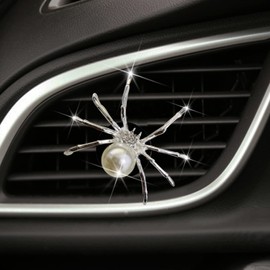 Bling Spider Car Air Fresheners Vent Clips, Cute Lovely Spider Car Air Vent Clips Funny Diamond Car Diffuser Vent Clip Car Decoration Car Interior Decor Bling Car Accessories for Women Men（Silver）