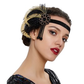 wekicici 1920s Flapper Black Yellow Feather Headband Vintage Flower Great Gatsby Feather Headband Feather Hair Band with Rhinestone Headpiece Hair Accessories for Women Girls