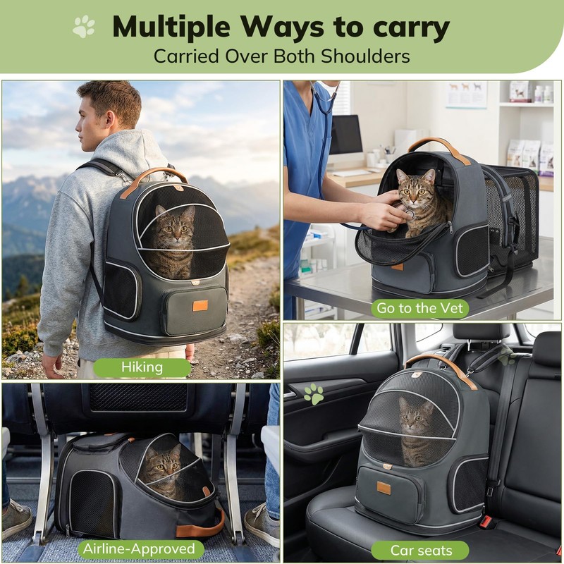 Morpilot Expandable Cat Carrier Backpack for Small Dogs & Cats
