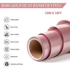 HTVRONT Heat Transfer Vinyl Rose Gold HTV Vinyl Roll for T Shirt - 12in x10ft Iron on Vinyl Easy to Cut & Weed for Heat Vinyl Design
