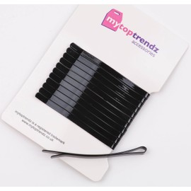 Mytoptrendz® 12 pcs Bobby Hair Pins Long Wide Wide Flat Curve Top Stronger Grip Hair Slides Barettes for Women Girls Thick Hair Styling Accessories (Black Glossy -60mm)