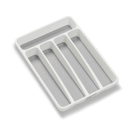 Madesmart Mini 5-Compartment Plastic Silverware Tray for Drawers, Cutlery and Utensil Tray Kitchen Drawer Organizer, White