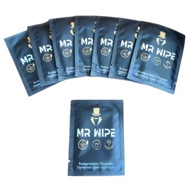 50pc MR WIPE Wet Wipes For Men Gent Individually Wrapped Travel Flushable Individual Packed Sachet Packet Biodegradeable Plastic Free Sensitive Skin Pure Water Hand Body Intimate Adult